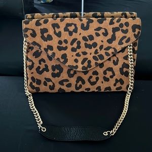 J Crew Leopard Suede clutch bag Animal print with gold chain